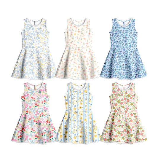 Custom moq 5 mix size Sibling Baby Girl's Floral Print Sleeveless Yoga Dress Cute Toddler Girls' Summer Casual Dress