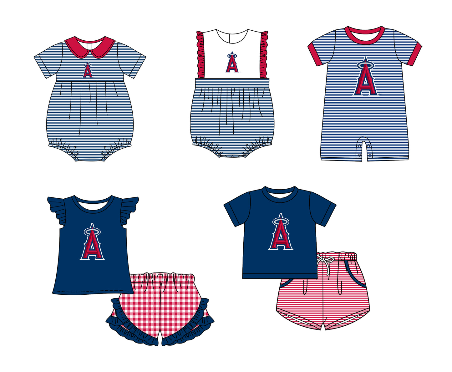 Custom moq 5 mix size milk silk summer teams Baby Boys And Girls Navy Blue Short-Sleeved Shirt And Shorts Set Matching Striped Rompers Outfit Set