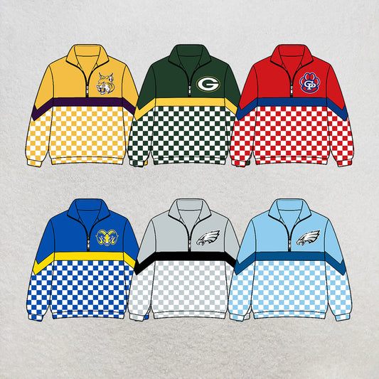 custom moq 5 mix size MSD072407 Baby Kids Checked Zip Pullover Long Sleeve Team Top