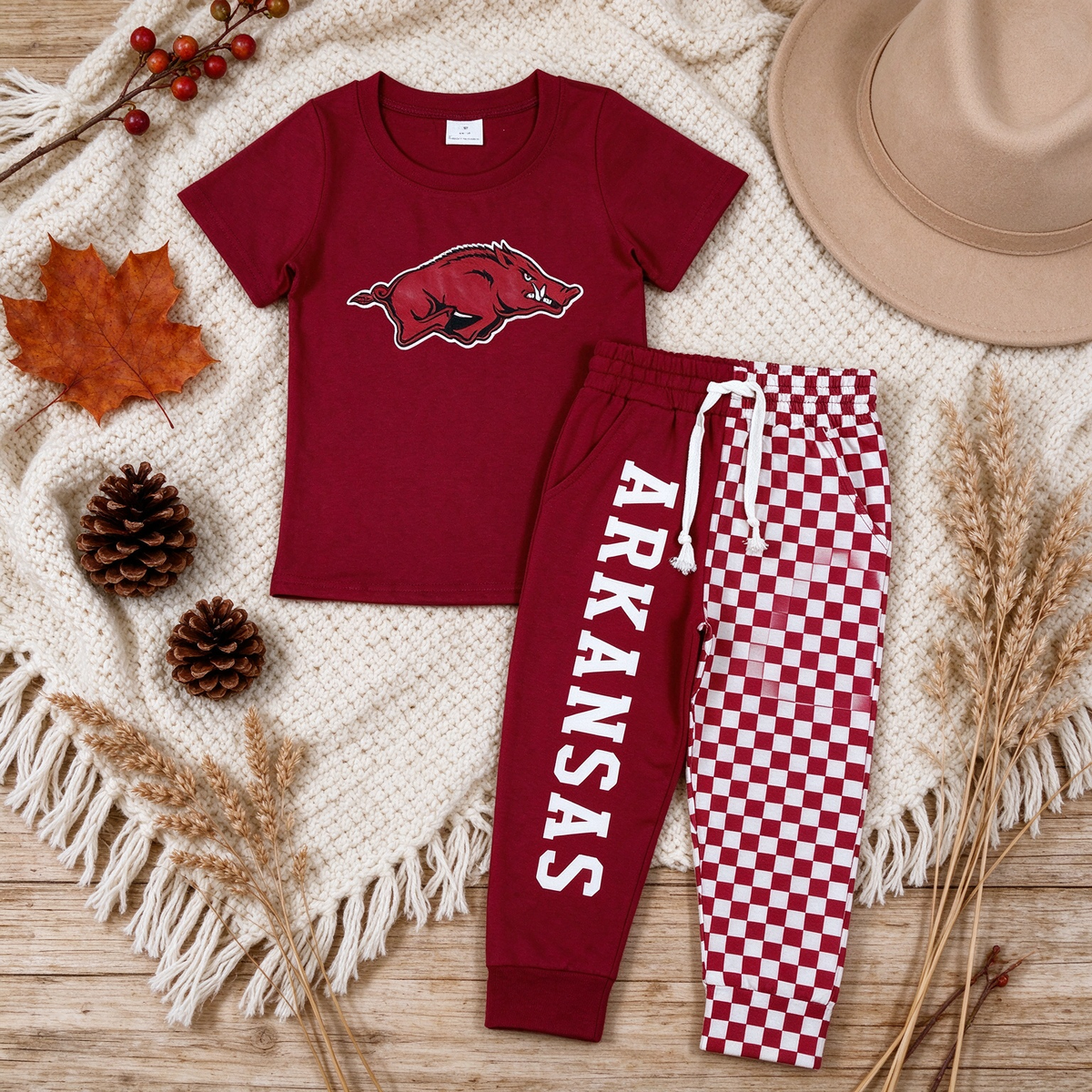 NEW RTS NO MOQ milk silk BT1885+P1062 Baby Boys Red Shirt Top Pockets Joggers Team Sets