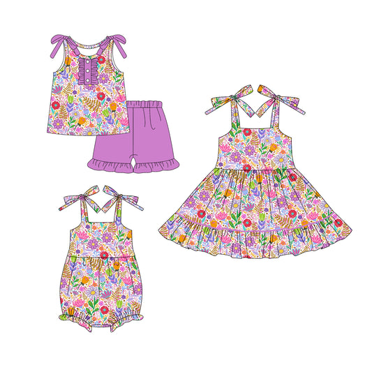 4.17 custom each style moq 5eta 4-6week Sibling Sisters floral baby girl short sleeve shorts sets and dress and rompers match family design