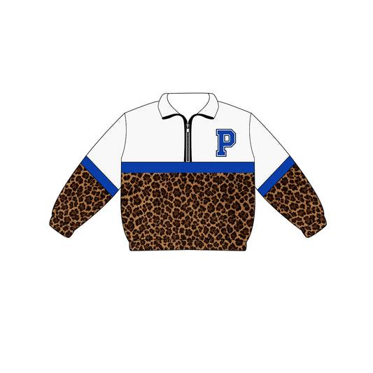 Custom moq 5 mix size milk silk summer teams Adult And Kids White Long Sleeve Leopard Tee Shirts Zip Pullovers Tops