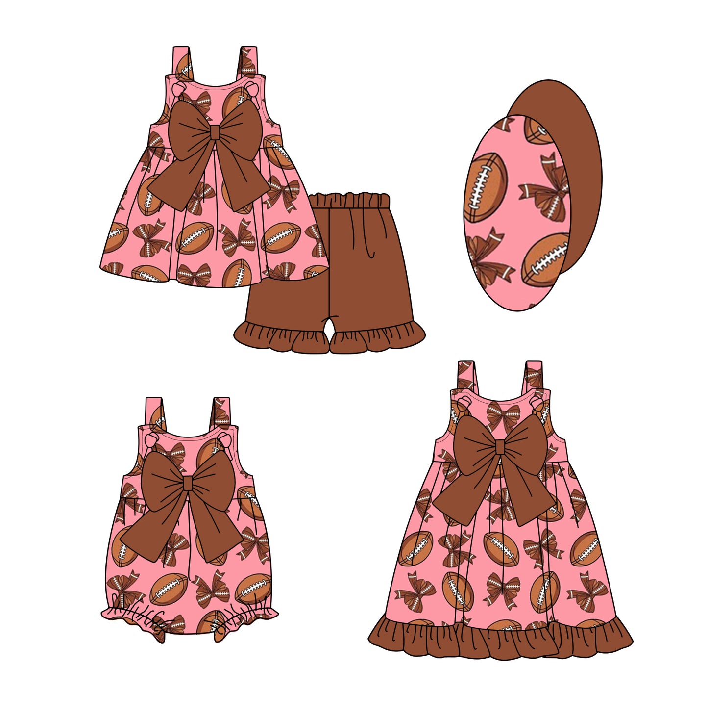 3.3 custom each style moq 5eta 4-6week Sibling Sister rugby bow baby girl short sleeve shorts sets and dress and rompers match family design