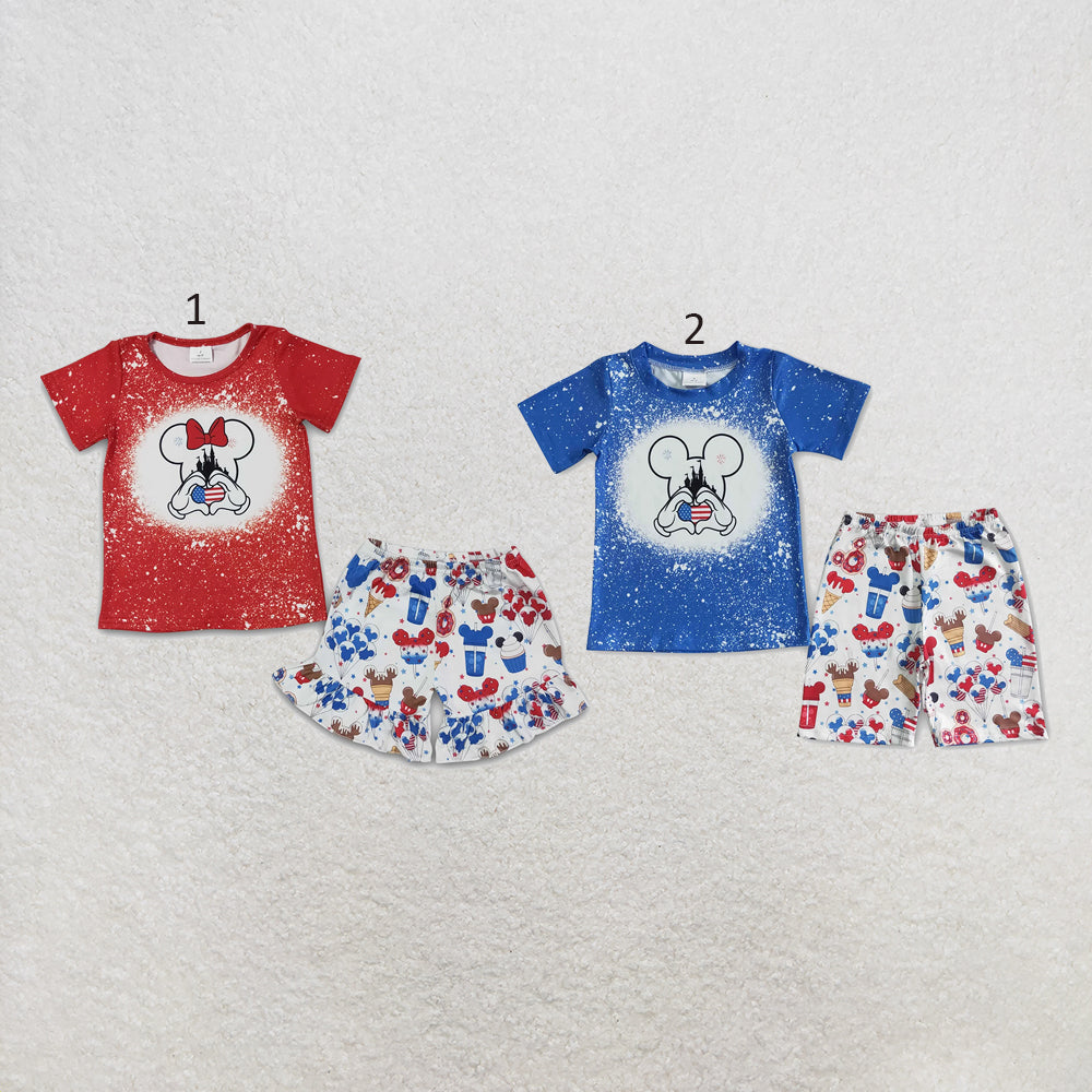 RTS NO MOQ Sibling milk silk Cute Clothes Baby Girls And Boys 4th of July Print Short Sleeve Tee Shorts Outfit Set