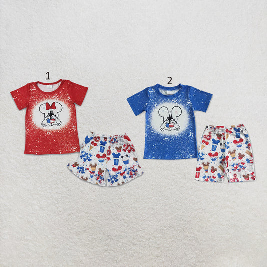 RTS NO MOQ Sibling milk silk Cute Clothes Baby Girls And Boys 4th of July Print Short Sleeve Tee Shorts Outfit Set