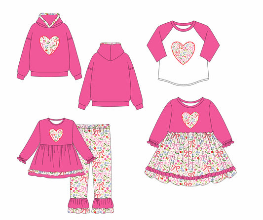 25.7.14 custom each style moq 5eta 4-6week Sibling Sisters floral bow rose red baby girl long sleeve pants sets and dress and top 1 and top 2 match family design