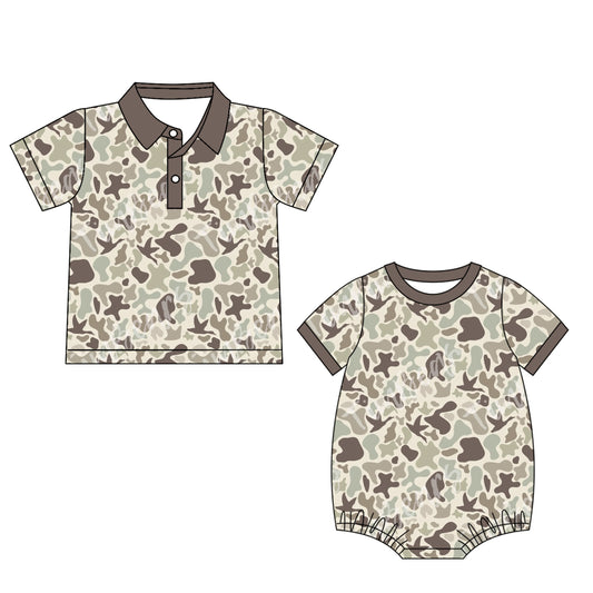 25.5.28 custom each style moq 5eta 4-6week Sibling Sister camouflage baby boy short sleeve rompers and top match family design