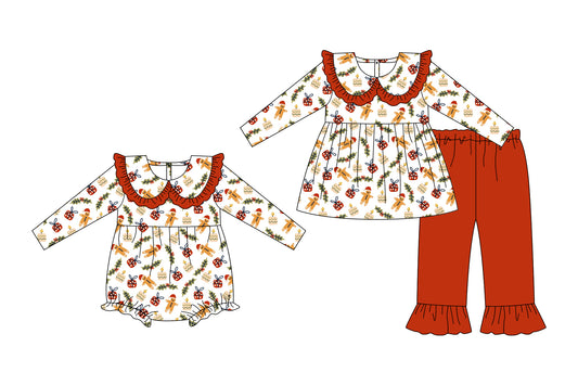 25.8.8 custom each style moq 5eta 4-6week Sibling Sister Christmas baby girl long sleeve pants sets and rompers match family design