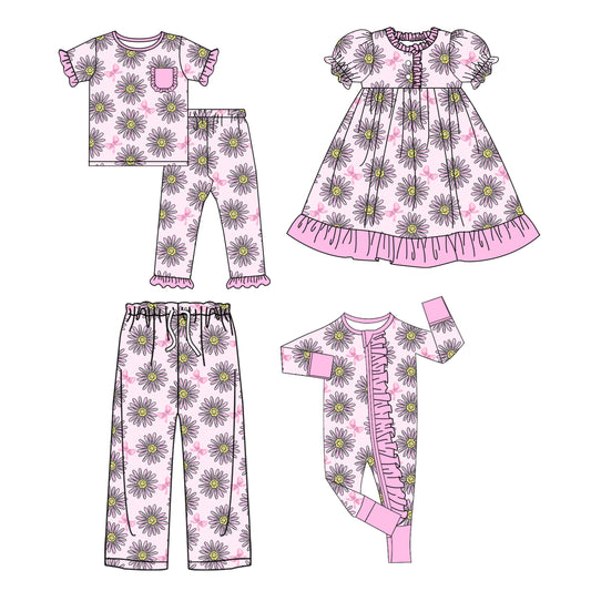 25.9.17 custom each style moq 8 eta 6-8week Sibling Sister floral baby short sleeve pants sets and romper and dress and adult pants match design