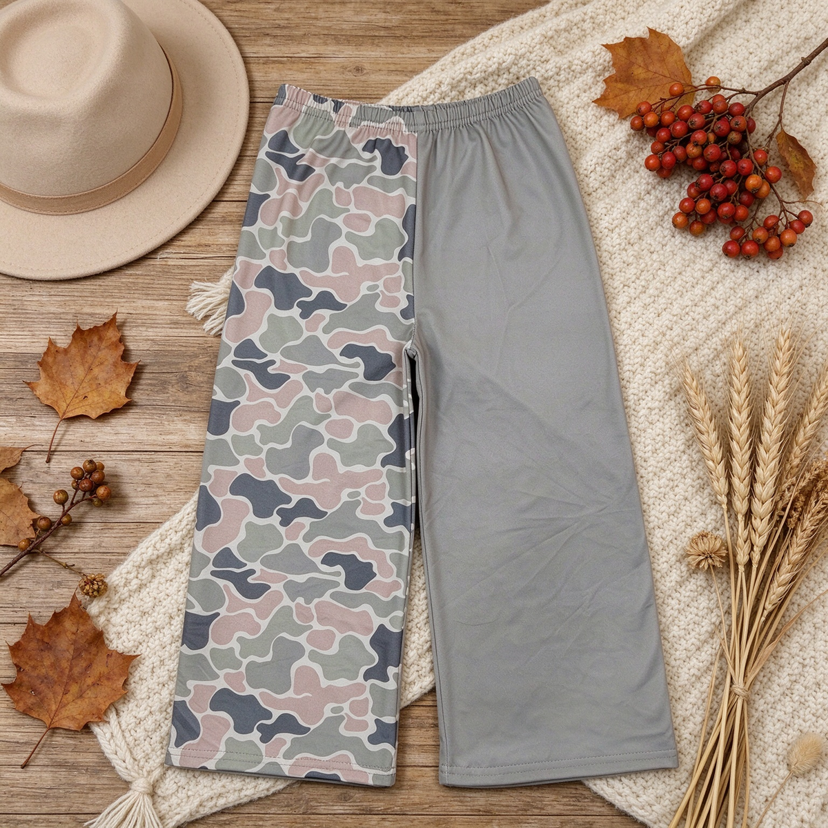 NEW RTS NO MOQ milk silk P1226 Baby Girls Green Khaki Camo Pockets Flare Pant Matching Outfit Bottom