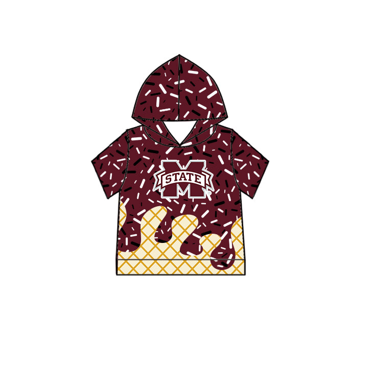 Custom summer teams baby girls clothes team brick red hooded long sleeve tops and short sleeve top and dress and pants and shorts-25.5.28