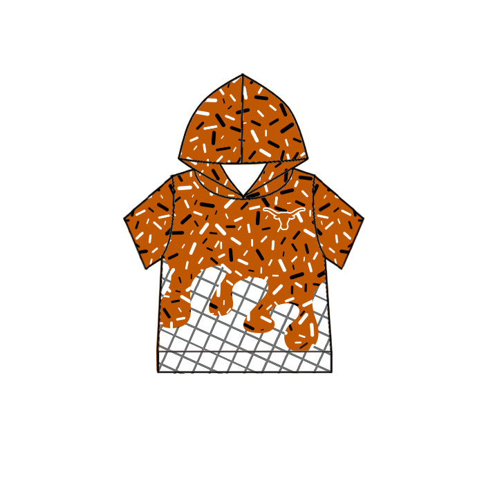 Custom moq 5 mix size milk silk summer teams Camo Hooded Short Sleeve Top Shorts Set Orange Ice Cream Drips Hooded Top with Matching Shorts For Baby