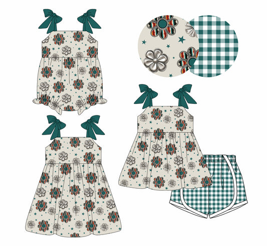 4.4 custom each style moq 5eta 4-6week Sibling Sisters floral baby girl short sleeve shorts sets and dress and rompers match family design