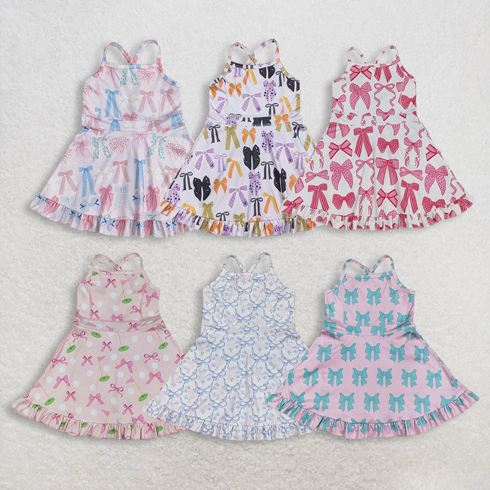 RTS NO MOQ Sibling Baby Girls Knee-Length Ruffle Dresses with Bows