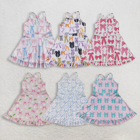 RTS NO MOQ Sibling Baby Girls Knee-Length Ruffle Dresses with Bows