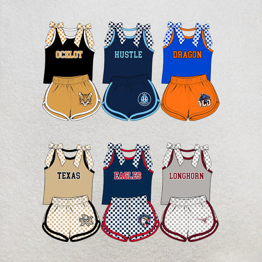 custom moq 5 mix size MSD071007 Baby Girls Bow Sleeveless Tank Top Elastic Waist Shorts Team Casual Outfit
