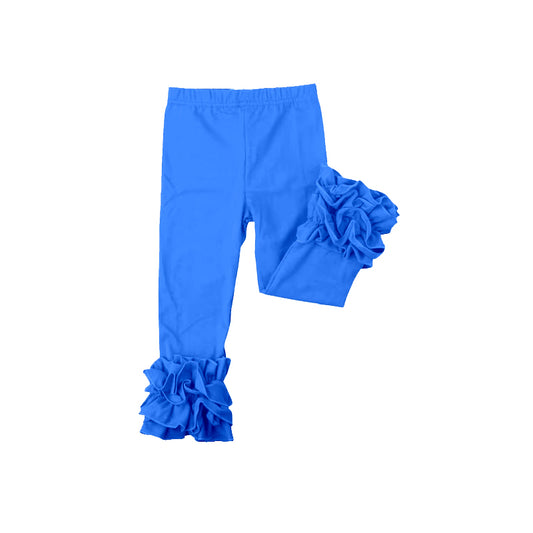 custom moq 5 girls icing cotton pants Bright blue pleated ruffle trousers