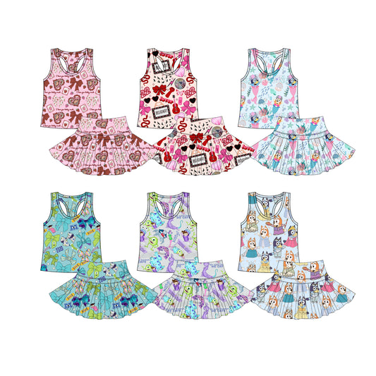 4.7 custom each style moq 5eta 4-6week Sibling Sister baby girls clothes Short sleeve yoga skirt sets dress 1 and dress 6 match family desig