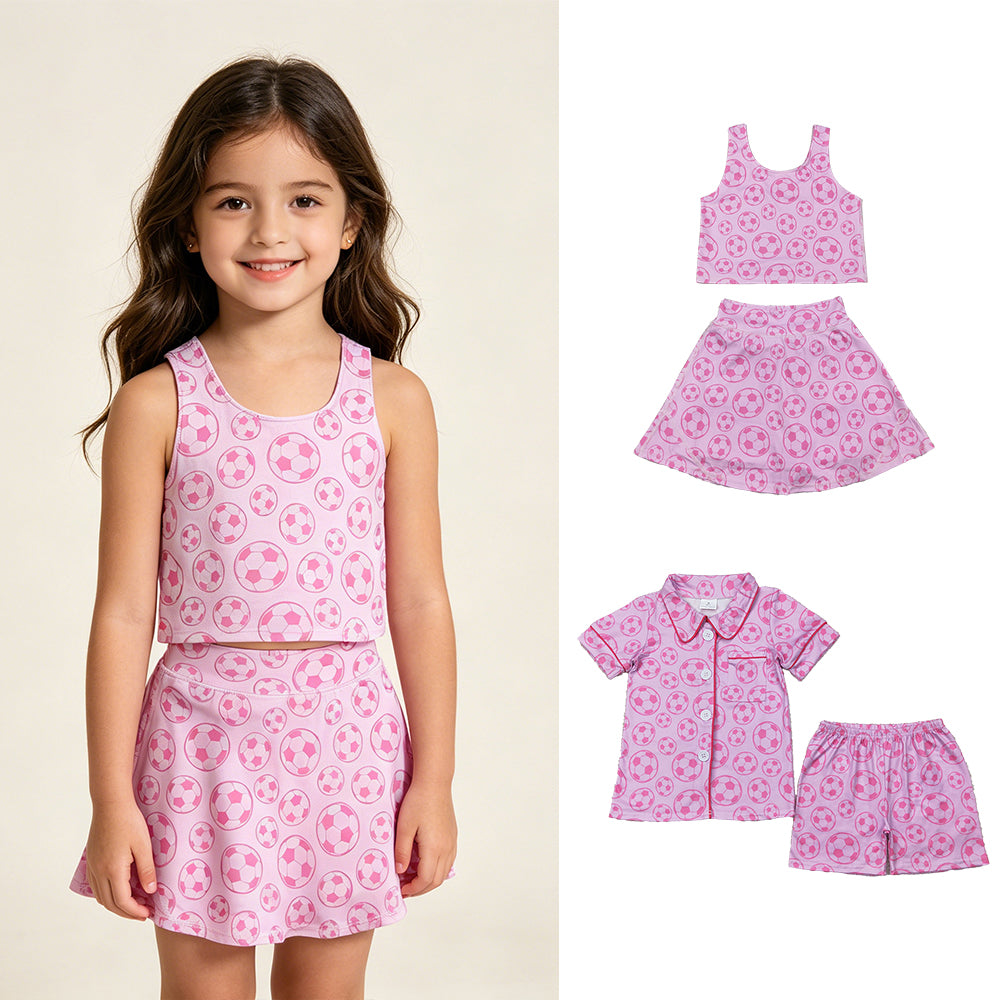 RTS NO MOQ Sibling Baby Girls Pink Soccer Buttons Shirt Shorts Pajamas Sets Active Wear Top Shorts Skirts Sets