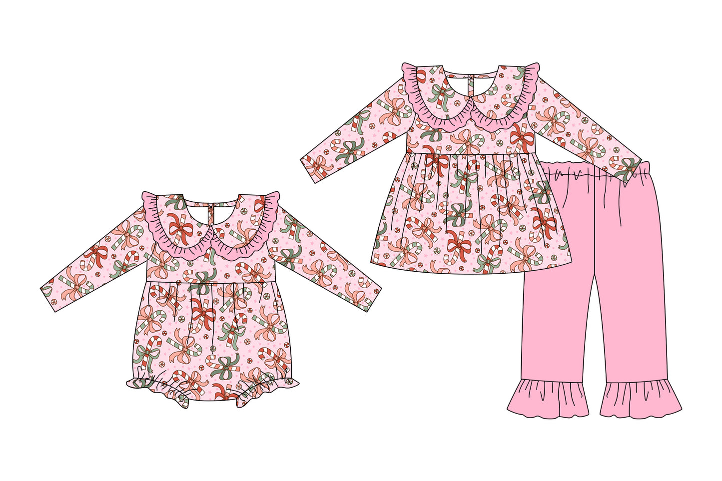 25.7.2 custom each style moq 5eta 4-6week Sibling Sisters Christmas bow baby girl long sleeve pants sets and rompers match family design