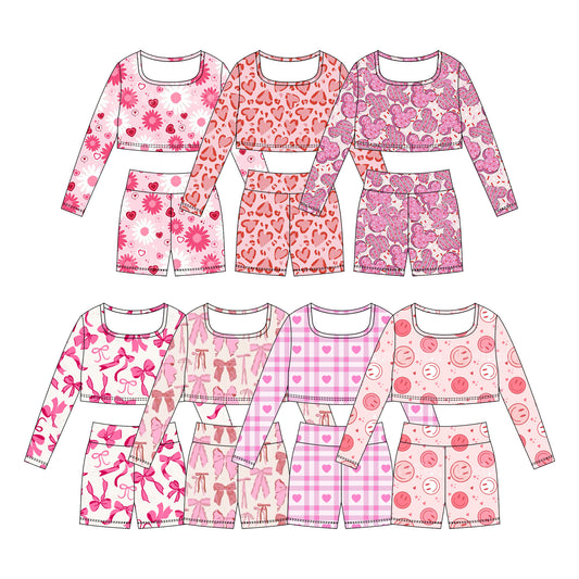 25.10.29 custom each style moq 5 eta 6-8week Sibling Sisters baby girl long sleeve shorts sets 8 match family design
