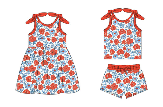 26.1.14 custom each style moq 5 eta 6-8week Sibling Sister floral baby short sleeve shorts sets and dress match design