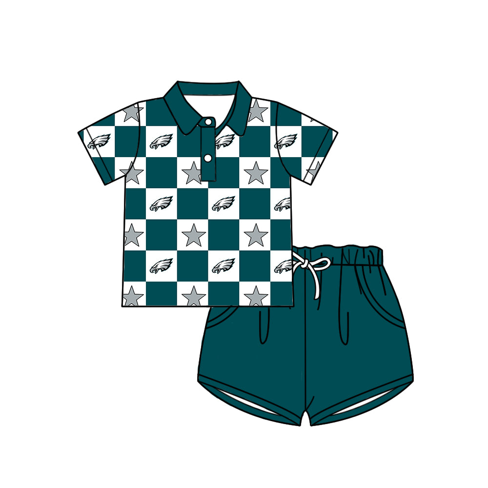Custom moq 5 mix size milk silk summer teams Green Checked Baby Girl Sleeveless Top Skirt Short Set Dress And Shorts Yoga Outfit Boy's Top Shorts Set Romper