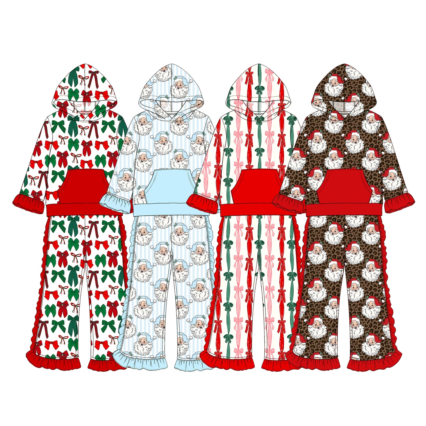 (Preorder new) No moq Baby Girls Christmas Long Sleeve Hooded Top With Pockets Pant Clothes Set