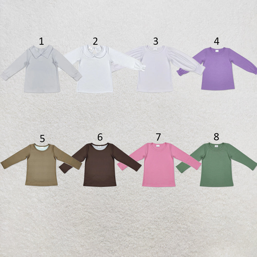 RTS NO MOQ Sibling cotton Baby Girls Solid Color Crew Neck Long Sleeve Tee Shirt
