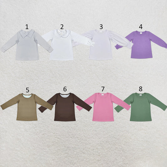 RTS NO MOQ Sibling cotton Baby Girls Solid Color Crew Neck Long Sleeve Tee Shirt