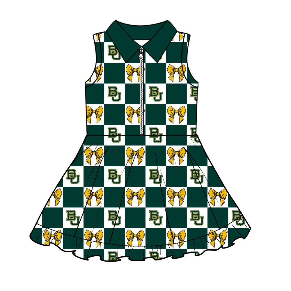 Custom moq 3 or 5 mix size milk silk summer teams baby girl clothes bow green sleeveless dress-26.1.24