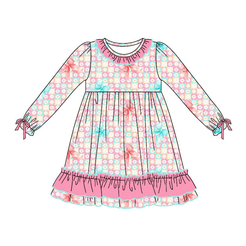 7.27 custom each style moq 5eta 4-6week Sibling Sister floral bow pink baby girls sets and dress and rompers match family design