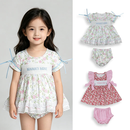 RTS NO MOQ Sibling Baby Girls Embroidery Flowers Tunic And Bummies Clothing Set