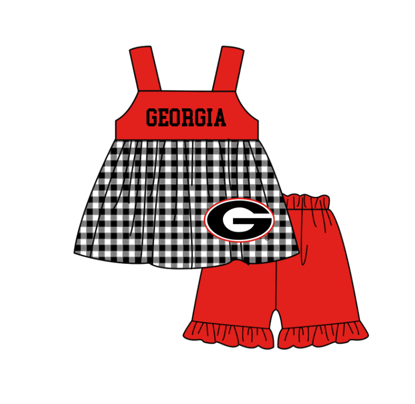 Custom moq 5 mix size milk silk summer teams baby girl boys clothes Red Black and white checkered short sleeve shorts sets 3 and dress and rompers 2 series