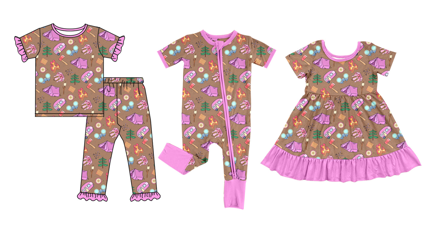 4.14 Custom moq 5 mix size Sibling Baby Girls Short-Sleeved Pajama Set Short Sleeve Zipper Romper dress