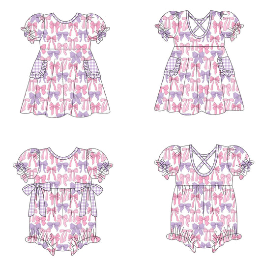 25.10.13 custom each style moq 5 eta 6-8week Sibling Sisters bow baby girl short sleeve dress and romper match family design