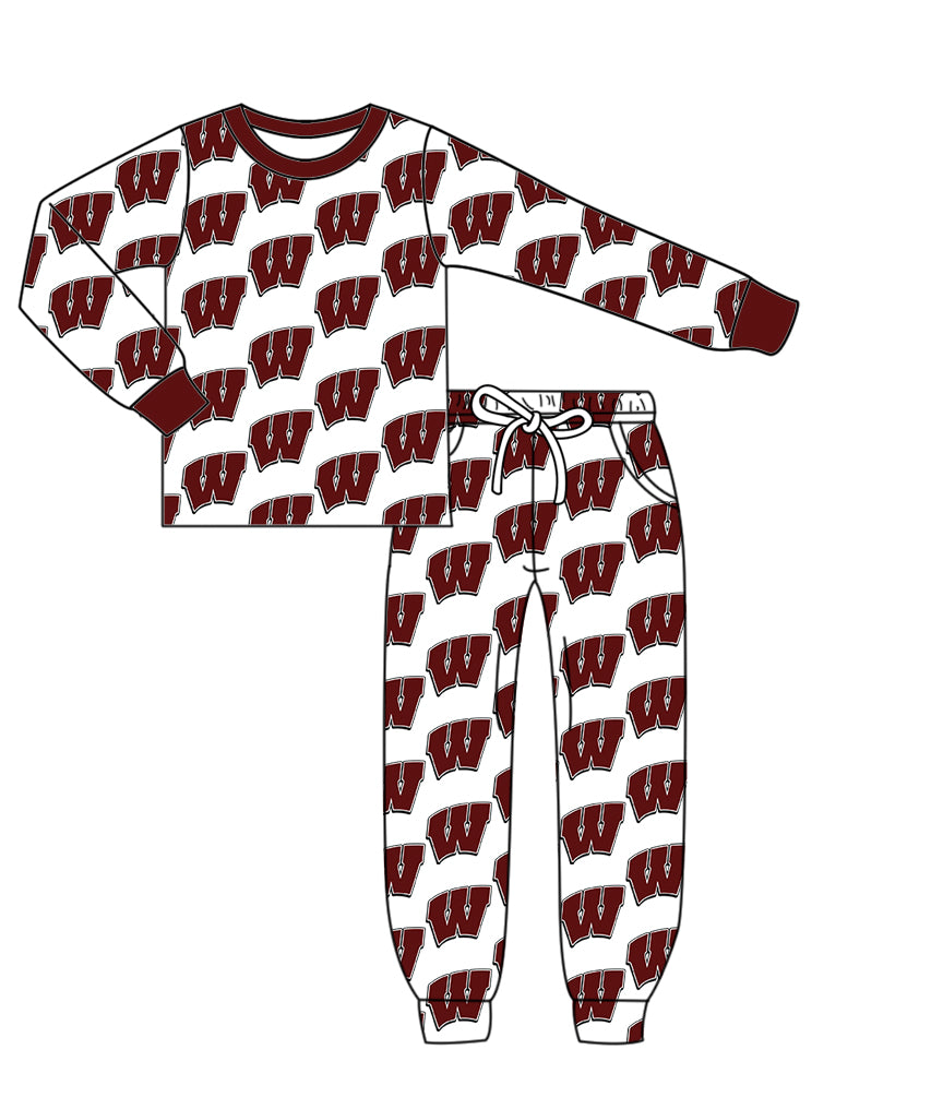 Custom moq 5 mix size milk silk summer teams baby girls clothes camouflage brick red hooded long sleeve pants sets 2 and boy pants sets and pant-25.8.7