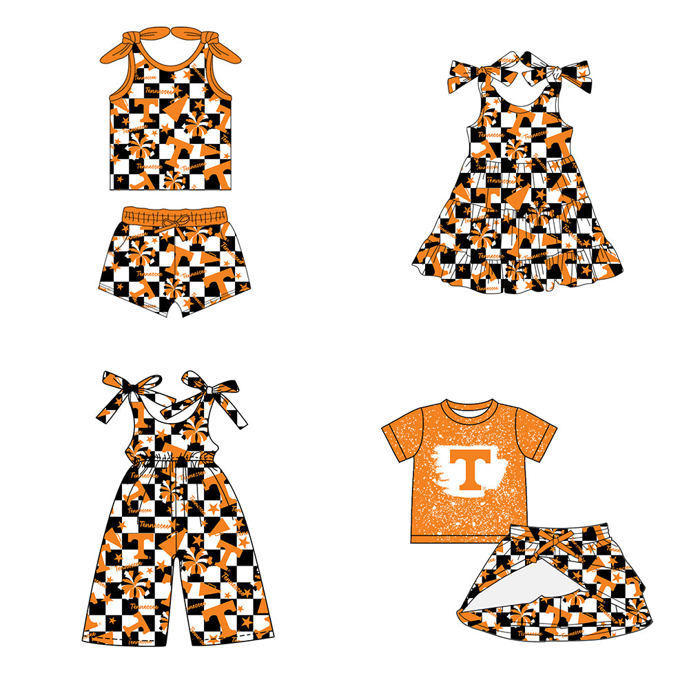Custom moq 5 mix size milk silk summer teams baby girls clothes team orange sleeveless shorts sets and skirts sets and dress and jumpsuit-25.7.16