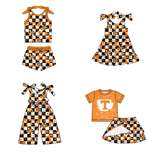 Custom moq 5 mix size milk silk summer teams baby girls clothes team orange sleeveless shorts sets and skirts sets and dress and jumpsuit-25.7.16