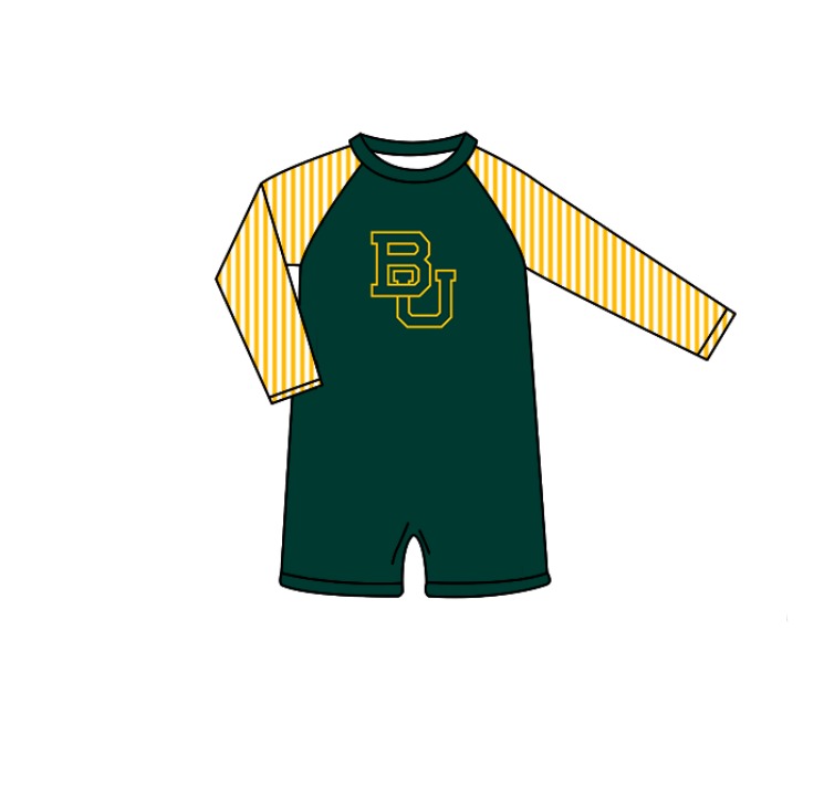 Custom moq 5 mix size milk silk summer teams baby girl boys clothes Green Two-Piece Swimsuit Set One Piece Swimsuits boy swim trunks