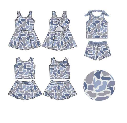 25.5.29 custom each style moq 5eta 4-6week Sibling Sister camouflage baby girl short sleeve shorts sets and skirts sets and dress match design