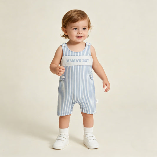 RTS NO MOQ milk silk SR3972 Baby Boys Sleeveless Light Blue Striped Mama's Boy Summer Rompers