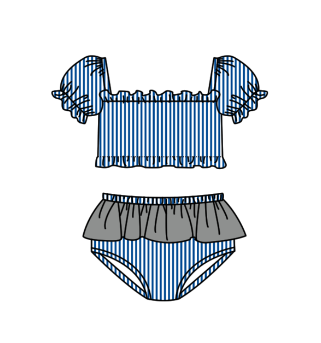 Custom moq 5 mix size milk silk summer teams baby girl boys clothes Blue Two-Piece Swimsuit Set One Piece Swimsuits boy swim trunks