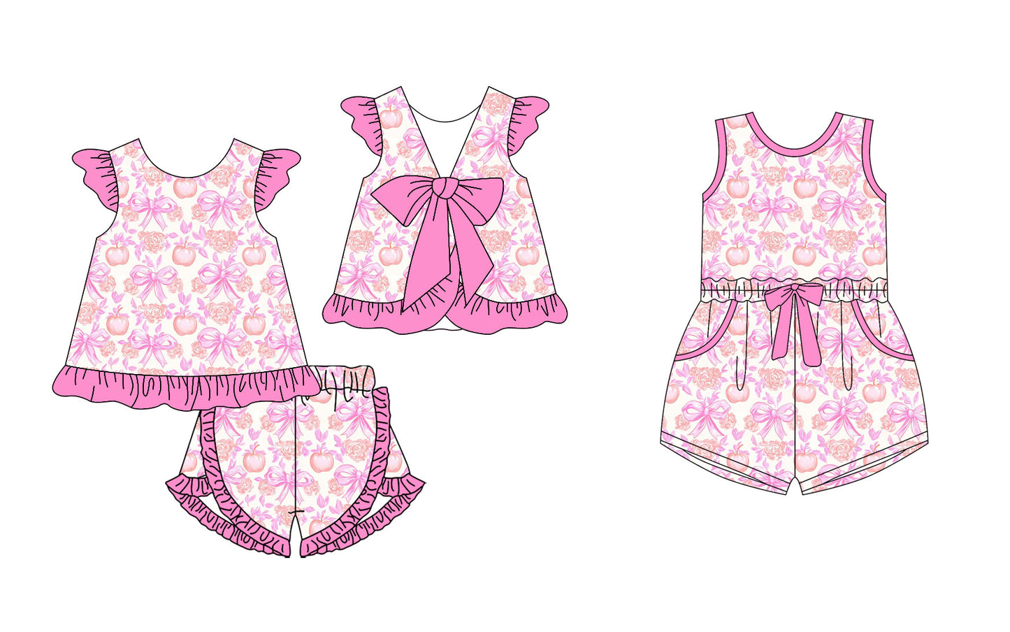 25.11.13 custom each style moq 5 eta 6-8week Sibling Sister bow floral baby short sleeve shorts sets and jumpsuit match design