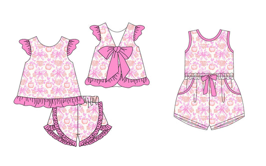 25.11.13 custom each style moq 5 eta 6-8week Sibling Sister bow floral baby short sleeve shorts sets and jumpsuit match design