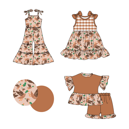 3.5 custom each style moq 5eta 4-6week Sibling Sister duck baby girl sets and dress and jumpsuit match family design