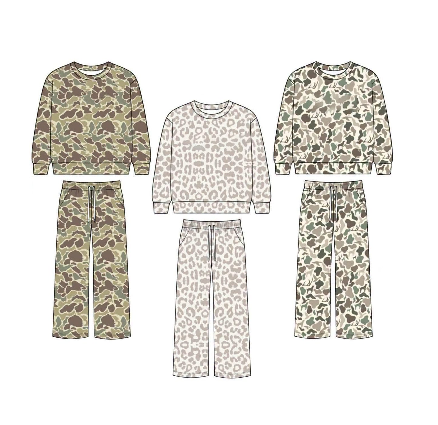 (Preorder new) No moq Baby Girls Camo Print Long Sleeve Crew Neck Top Drawstring Wide Leg Pant Casual Outfit