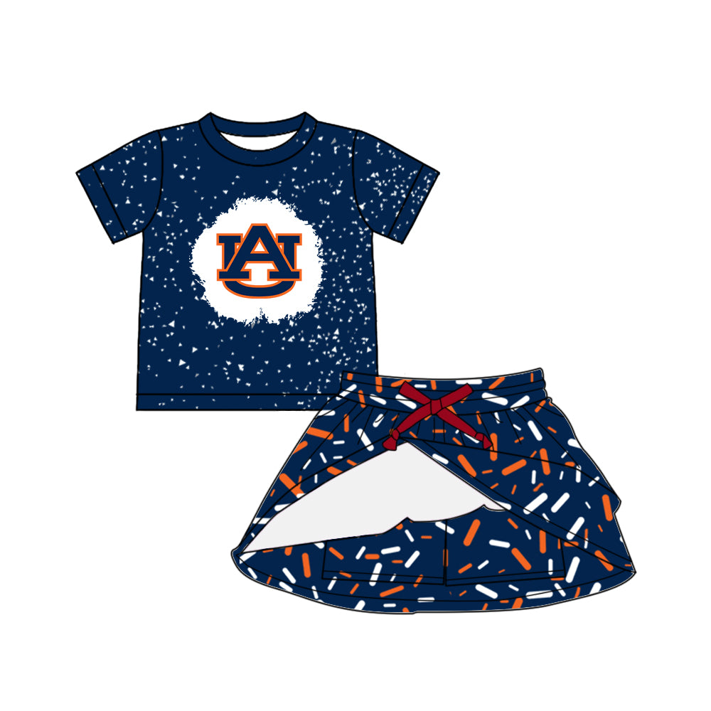 Custom moq 5 mix sizes summer teams baby girls clothes team navy blue short sleeve skirts shorts sets dress top-25.5.9