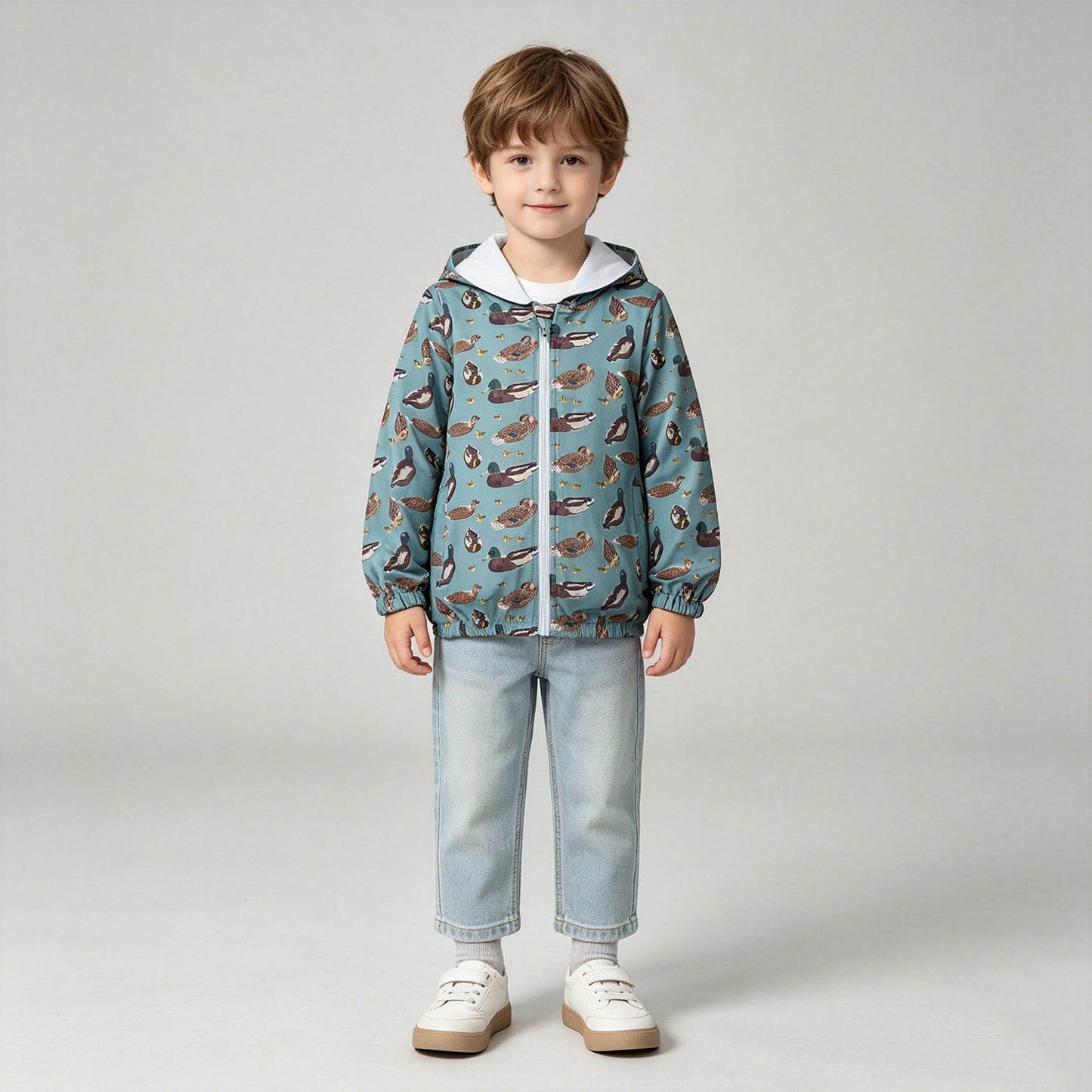 NEW RTS NO MOQ milk silk BT1818 Baby Boys Green Duck Hunting Zip Pocket Hoodie Jacket