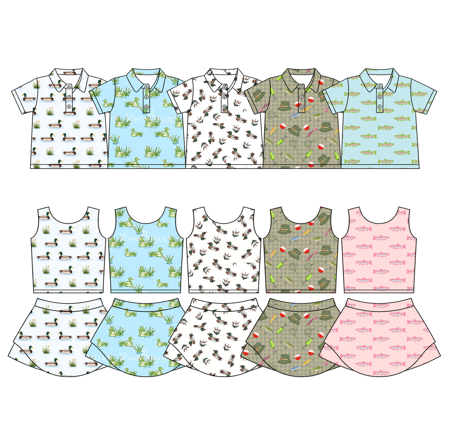 3.17 Custom moq 5 mix size Sibling Baby Boy's Duck Short-Sleeved Polo Shirt And Baby Girl's Sleeveless Top Skirt Yoga Set